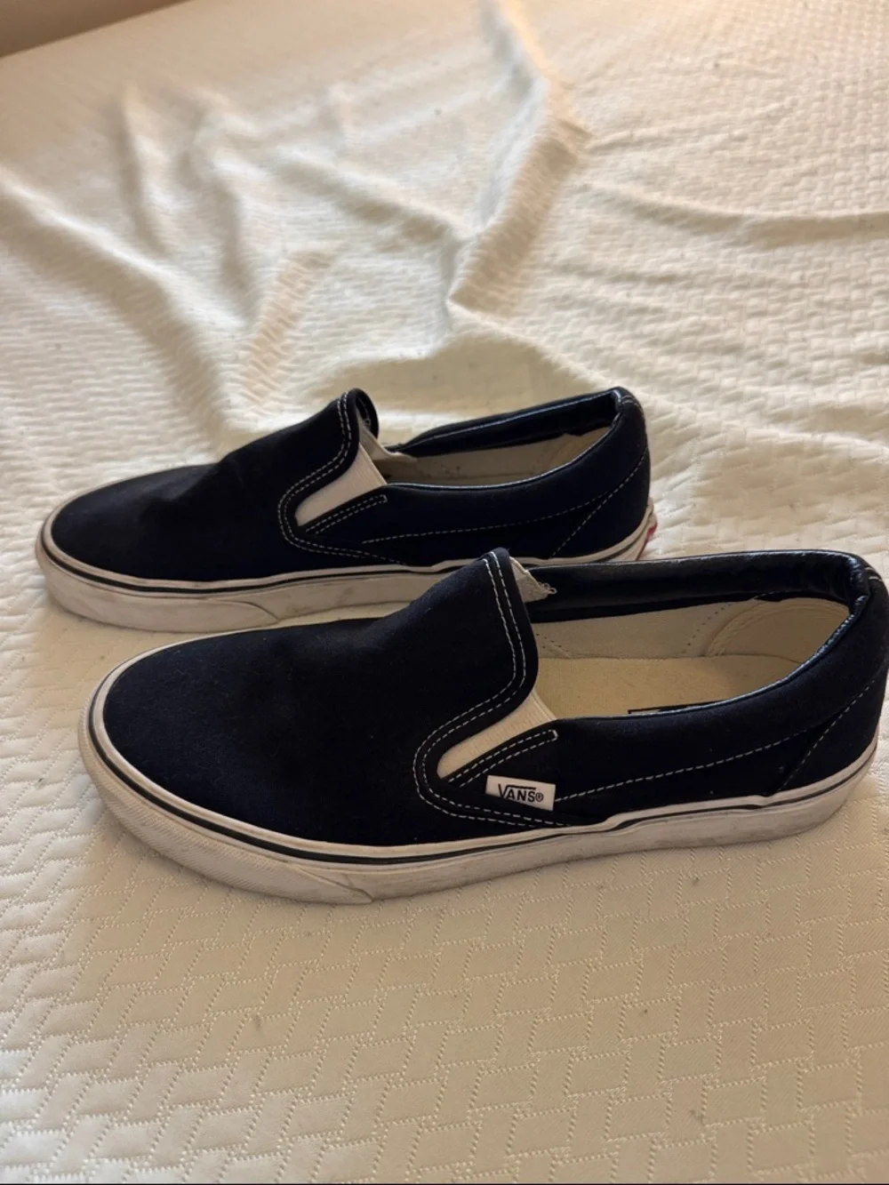 Vans Black Canvas Slip-On Loafers with White Trim - Picture 3 of 4